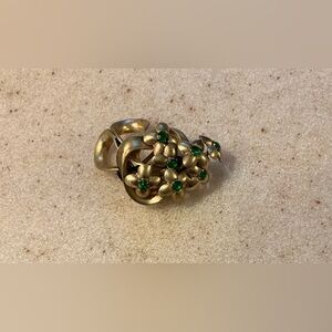 Gold Floral Brooch with Green Accents